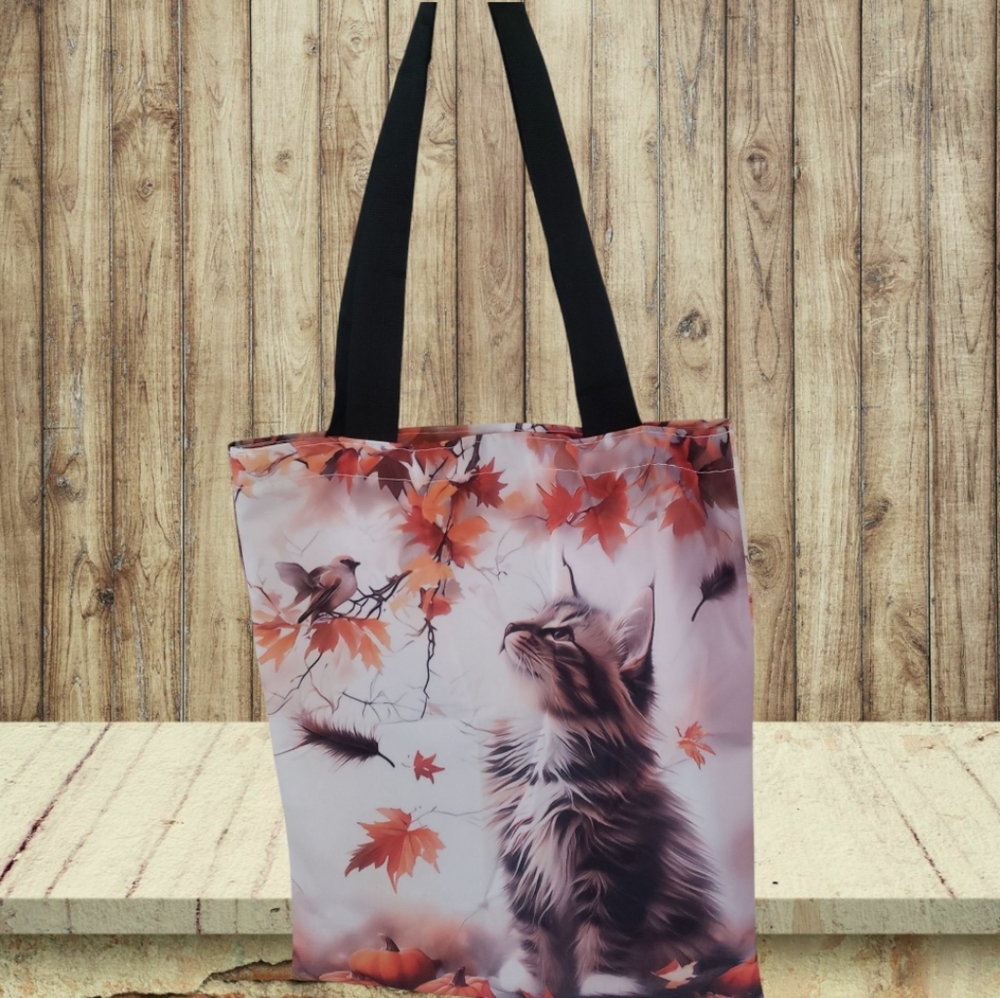 Kitten in the Leaves Tote Bag, NWT